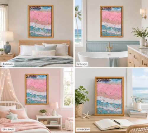 Framed Pink Coastal Beach Surfer Canvas Wall Art 8x10 Inch Print