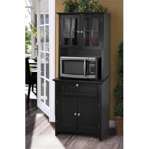 Black Kitchen Buffet with Hutch and Glass Doors