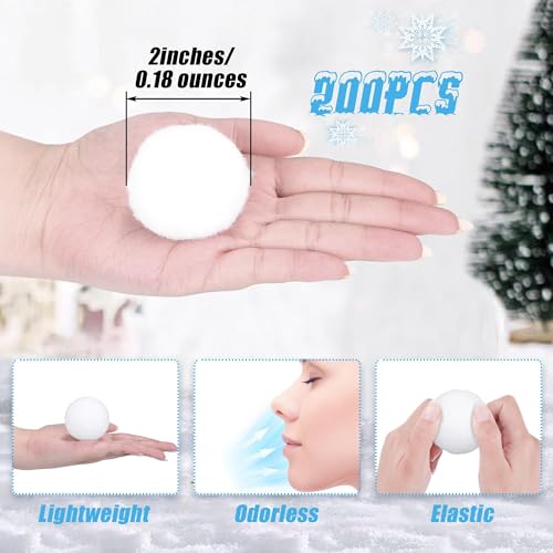 200-Pack Artificial Snowballs - 2-Inch Soft Plush Indoor Snowball Fight Set