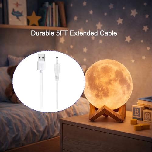 USB to DC Charging Cable for Moon Lamp and Star Projector, 5FT