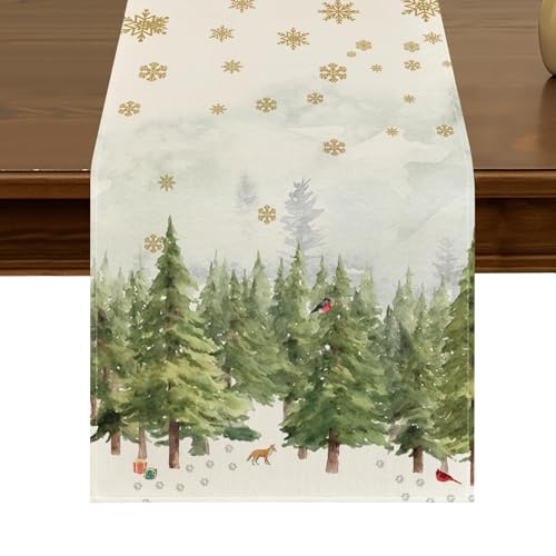 HIUCUS Christmas Tree Snowflakes Table Runner 13x72 Inch - Style A Holiday Decor