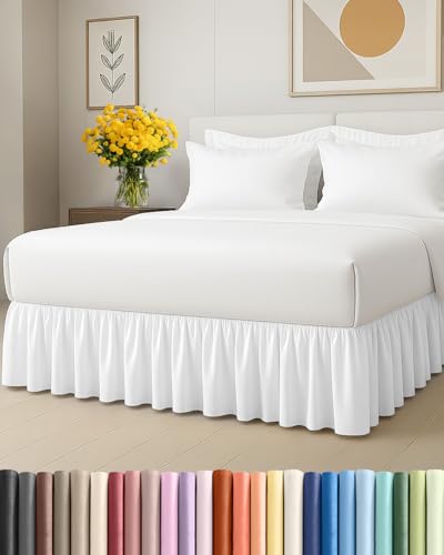 Queen Size Ruffled Bed Skirt - 12 Inch Drop White Microfiber Dust Ruffle