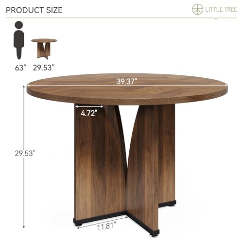 39-Inch Round Dining Table, Rustic Farmhouse Kitchen Table with X-Shaped Base