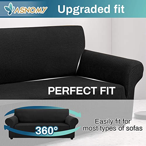 Stretch 3-Seater Sofa Cover - Non-Slip Jacquard Couch Slipcover (Black)