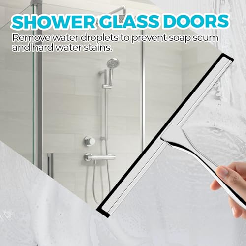 ALFLOD 12-Inch Silver Shower Squeegee for Glass Doors, Tile Walls, Car Windows