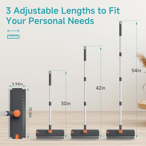 3-in-1 Floor Scrub Brush with Long Adjustable Handle and Squeegee