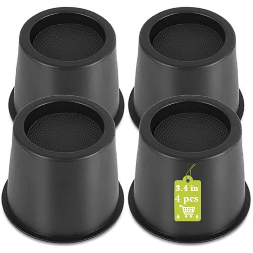 Heavy-Duty Bed & Furniture Risers 4 Inch (3.4" Lift) - 4 Pack, Black