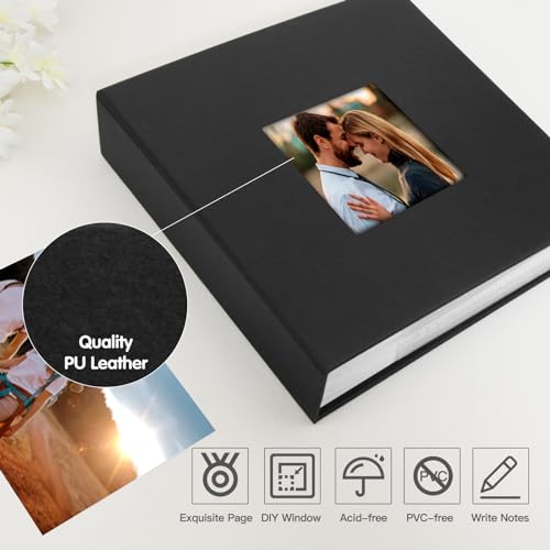 4x6 Photo Album with Writing Space - 240 Capacity PU Leather Keepsake Book