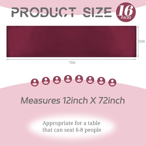 Lykoow Burgundy Satin Table Runner 16 Pack 30 x 183 cm for Weddings & Parties