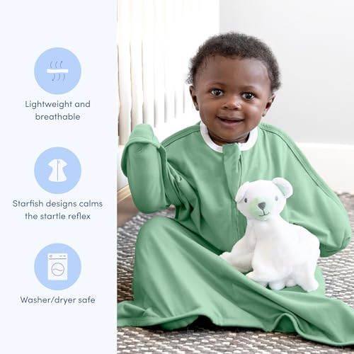 SleepingBaby Zipadee-Zip Baby Transition Swaddle Blanket - Basil, Small (4-8M)