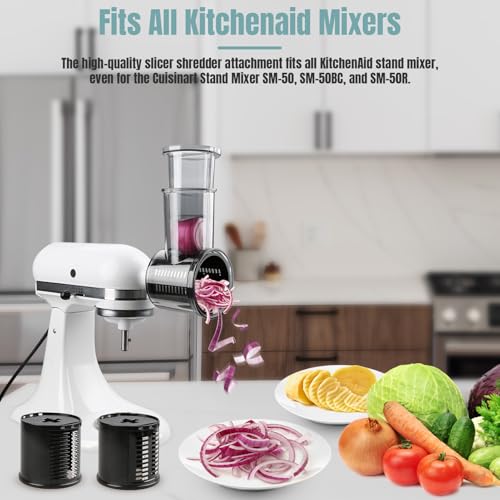 Vegetable Slicer and Shredder Attachment for Stand Mixers, 5 Stainless Blades