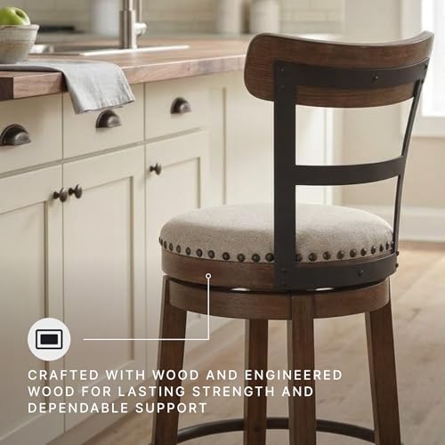 Rustic Industrial Counter Height Swivel Bar Stool with Nailhead Trim