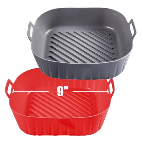 Square Silicone Air Fryer Liners - 9-Inch Reusable Non-Stick Basket Pot