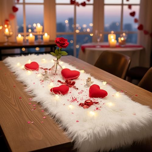 11.8x47.2 Inch Faux White Fur Table Runner for Christmas Decor - MeiSan