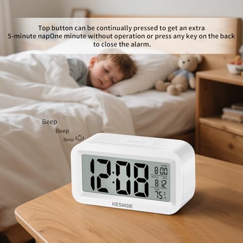 Compact Digital Travel Alarm Clock with Indoor Temperature and Snooze