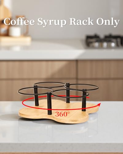 Rotating Coffee Syrup Organizer for 16.9oz Bottles, Bamboo Syrup Rack