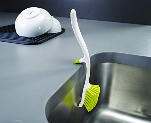 Non-Scratch Dish Brush with Integrated Sink Rest & Pan Scraper, Grey