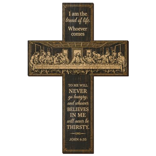 12-Inch Wooden Cross Wall Decor - Christian Last Supper Art with Adhesive