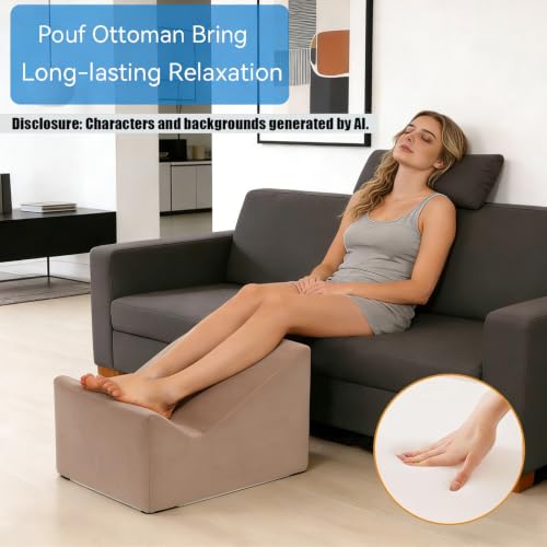 Modern Padded Pouf Ottoman with Washable Cover - Ergonomic Footrest