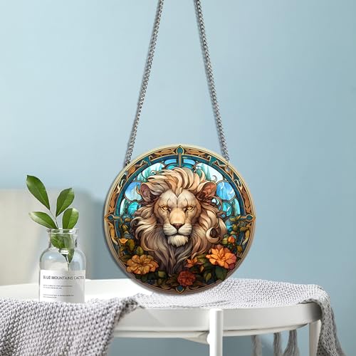 Acrylic Lion Window Hanging Decoration - Vibrant Stained Glass Style