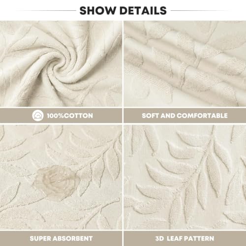 3D Leaves Jacquard Hand Towels - 100% Cotton Soft Absorbent, 2-Piece Set