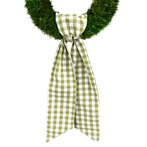 Green Plaid Front Door Wreath Sash - Spring Holiday Burlap Ribbon Decor