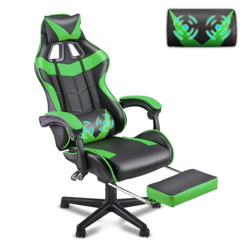 Ergonomic Gaming Chair with Footrest and Lumbar Support - Jungle Green
