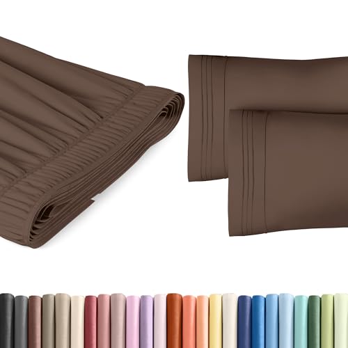 Twin Size Wrap Around Bed Skirt and 2 Pillowcase Set, 15-Inch Drop, Brown