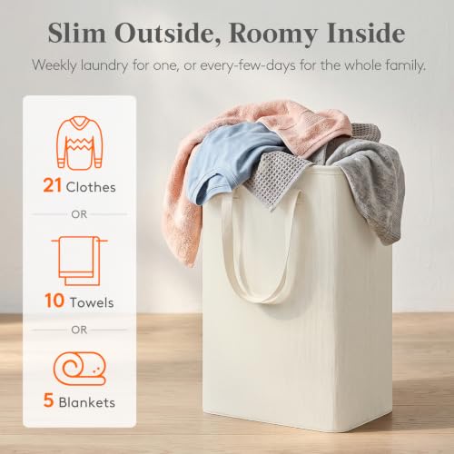 Lifewit Slim Laundry Hamper, 50L Narrow Collapsible Basket with Handles