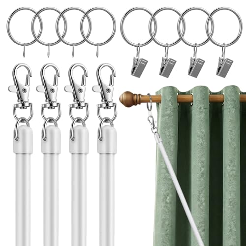 36-Inch Curtain Pull Wand Set, 4-Pack Fiberglass Drapery Rods with Hooks