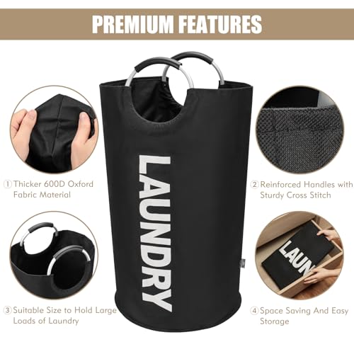 DOKEHOM 90L Large Tall Laundry Basket Bag - Collapsible Black Hamper