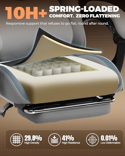 Ergonomic Gaming Chair with Footrest, Pocket Spring Cushion & Lumbar Support