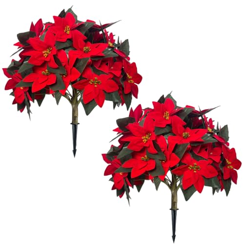 SANISANO Red Poinsettia Artificial Trees 24 Inch Pack of 2 Outdoor Decor