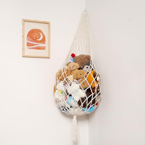 Boho Macrame Stuffed Animal Hammock for Corner Storage
