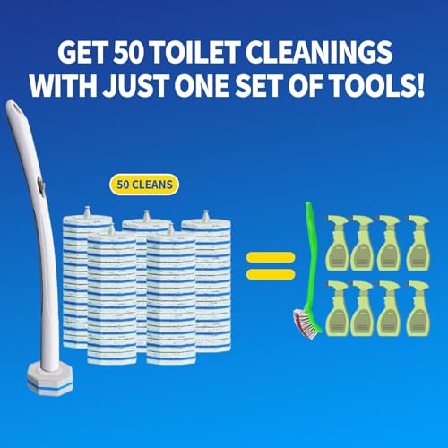 Disposable Toilet Brush Set with Wall Mount Holder & 50 Refill Pads