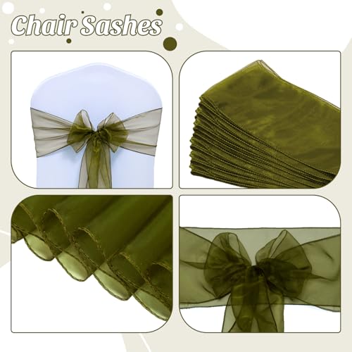 Olive Green Sheer Organza Chair Sashes - Pack of 25 Wedding Chair Bows