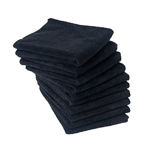Eurow Microfiber Salon Towels 16x29 Inches Pack of 10 Black - Bleachproof & Ultra Absorbent