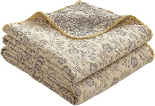 Lightweight Cotton Muslin Blanket - Floral 4-Layer Bed Quilt