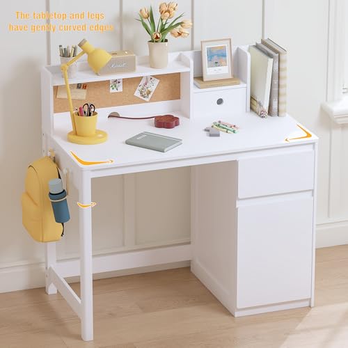 Wooden Kids Desk and Chair Set with Hutch, Storage, and Bulletin Board