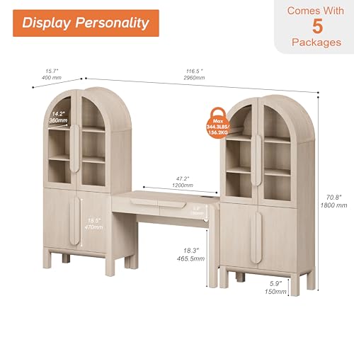 3-Piece Home Office Furniture Set: 47" Desk with Charging Station & 2 Bookcases