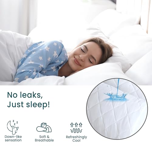 Quilted Waterproof Queen Pillow Protectors - Zippered Breathable Cover, 2 Pack