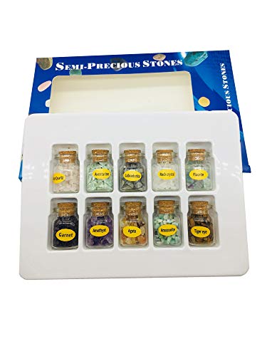 10-Piece Mini Glass Wishing Bottle Set with Assorted Tumbled Gemstone Chips