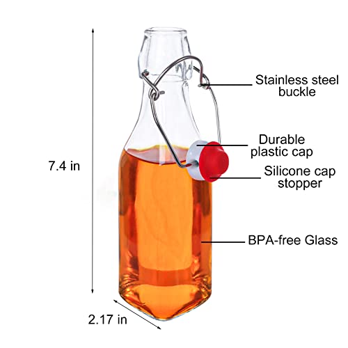12 Pack 8.5oz Swing Top Glass Bottles, 250ML Square Bottles with Airtight Stoppers for Kombucha and Home Brewing