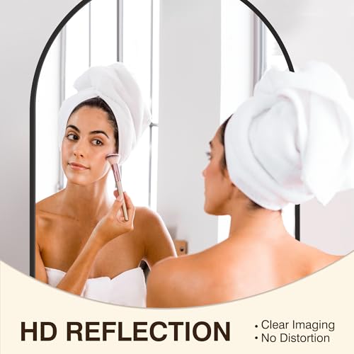 2-Pack 24x36 Arched Wall Mirror, Black Metal Frame Shatter-Proof Vanity Mirror