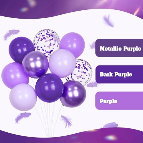 60pcs Purple Balloon Arch Kit with Metallic and Confetti Balloons for Party
