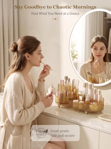 Booklov Crystal Amber Rotating Makeup Organizer with Tall Bottle Storage - L01 Variant