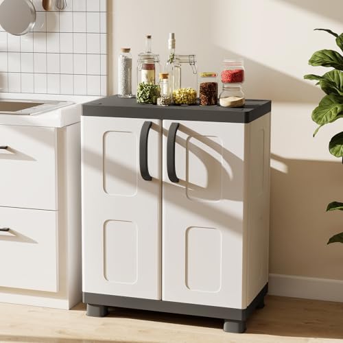 2-Door Waterproof Plastic Storage Cabinet with Adjustable Shelves, 29-Inch