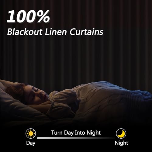 100% Blackout Linen Curtains 84 Inch - Thermal Insulated 2 Panel Set
