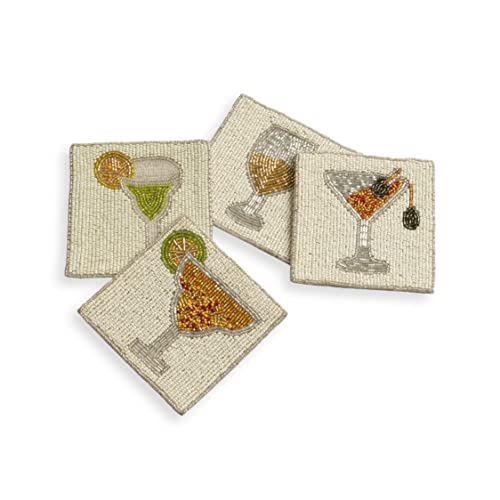 Folkulture Handmade Boho Cocktail Drink Coasters Set of 4 - Table Decor & Bar Accessories