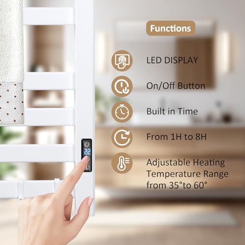 10-Bar Electric Heated Towel Rack with Shelf and LED Timer - Wall Mounted